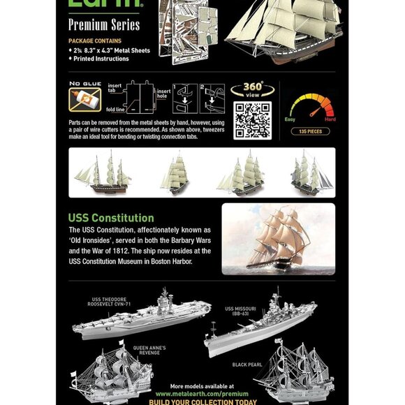Fascinations Metal Earth USS Constitution 1:528 Scale Model Kit Steel Model PS20 - Picture 2 of 6
